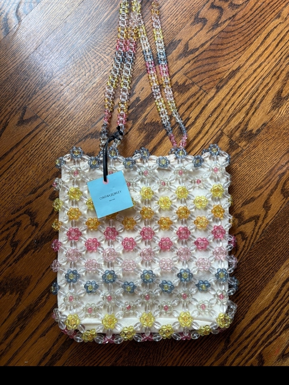 NWT Cynthia Rowley Clear Daisy Rainbow Glass Beaded Tote Bag